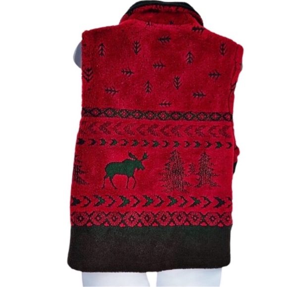 Vintage Black Mountain Outdoor Lodge Style Fleece Zip Vest S Red Black - Picture 6 of 6